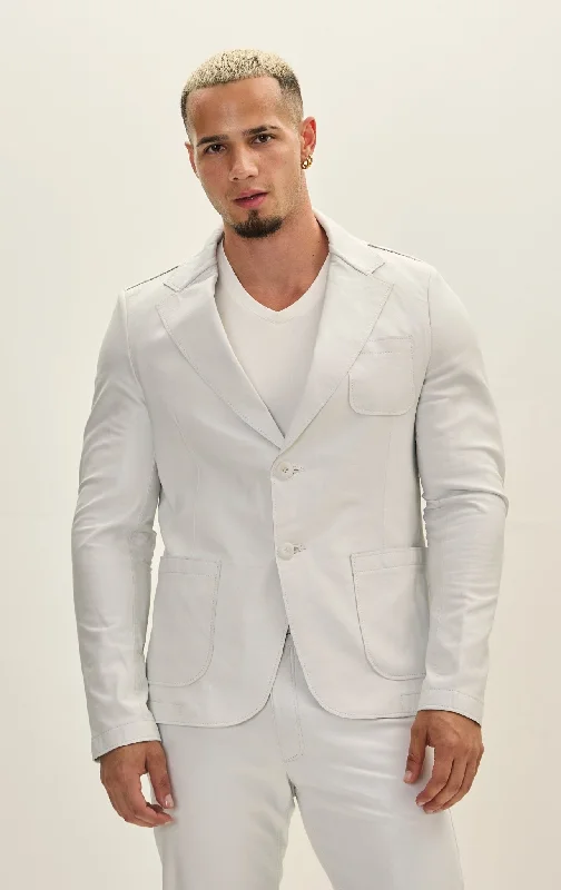 Men's Coats for City WearClassic Two-Button Leather Blazer - White