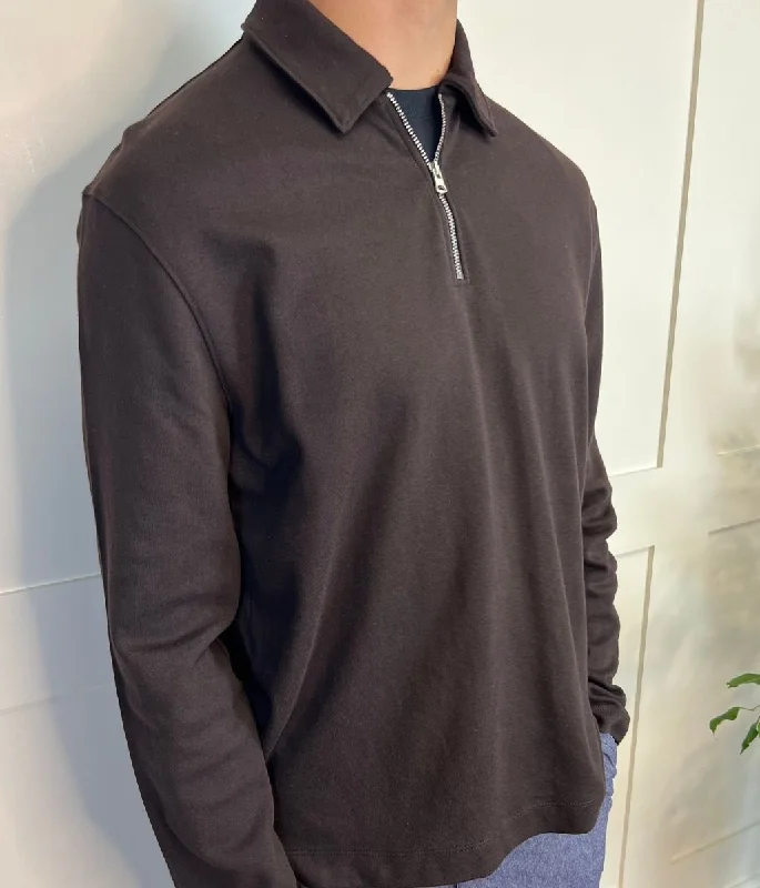 Men's Shirts with Button-Down CollarsDark Brown Mens 1/4 Zip Sweatshirt
