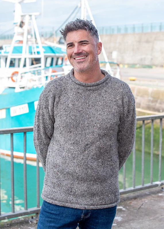Men's Sweaters with Herringbone PatternsDonegal Roll Neck Sweater | Grey