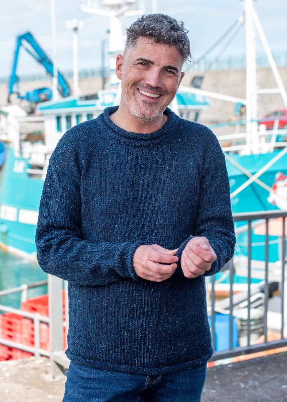 Trendy Men's Oversized SweatersDonegal Roll Neck Sweater | Navy