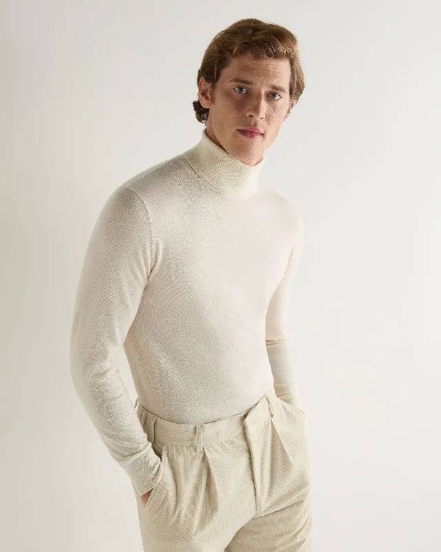 Men's Sweaters with Patch PocketsMen's Pimlico Fine Gauge Cashmere Roll Neck Jumper New Ivory White