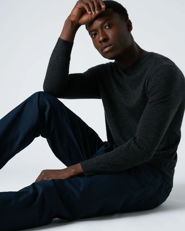 Men's Sweaters with Fair Isle PatternsMen's Covent Fine Gauge Cashmere Round Neck Jumper Dark Charcoal Grey