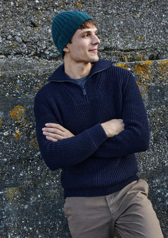 Versatile Men's Zip-Up SweatersIrelandsEye Men's Ribbed Zip Neck Sweater | Navy