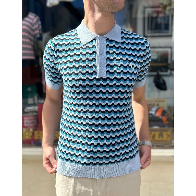 Men's Shirts with Logo EmbossmentsFred Perry - K7636 Boucle Jacquard Light Smoke Knitted - Polo