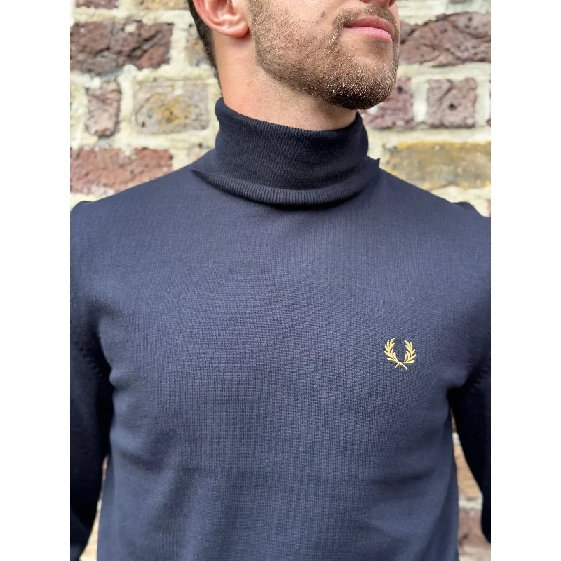 Men's Shirts with Custom MonogramsFred Perry - K9552 Navy Roll neck / Long Sleeve - Knitted Jumper