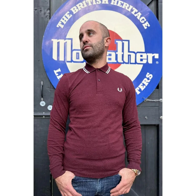 Men's Shirts with Short PlacketsFred Perry - M3636 Twin Tipped / Snow White / Oxblood    L/S - Polo