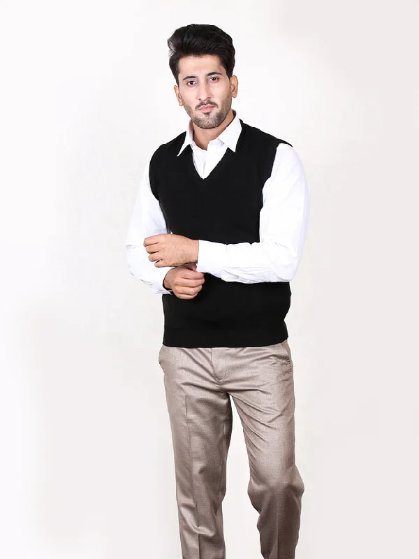 Men's Sweaters with Intarsia DesignsMSW19 Sleeveless Plain Sweater for Men Black