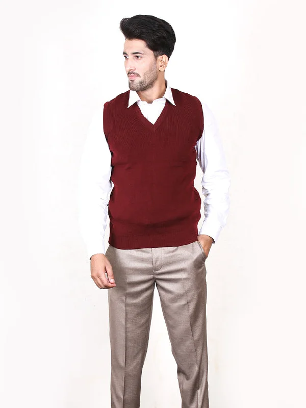 Men's Sweaters for Winter SportsMSW21 Sleeveless Plain Sweater for Men Maroon