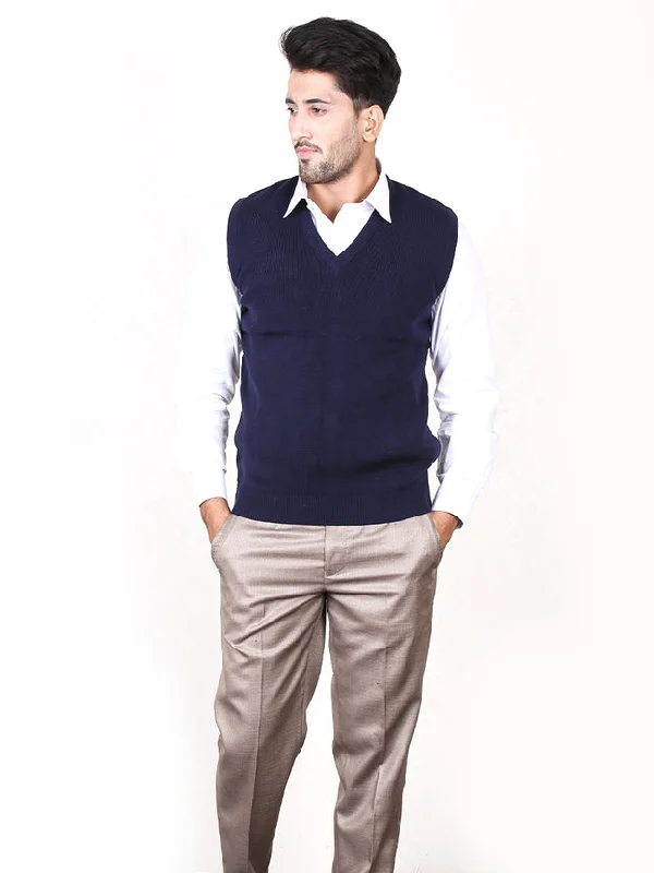 Men's Sweaters for SpringMSW20 Sleeveless Plain Sweater for Men Dark Blue