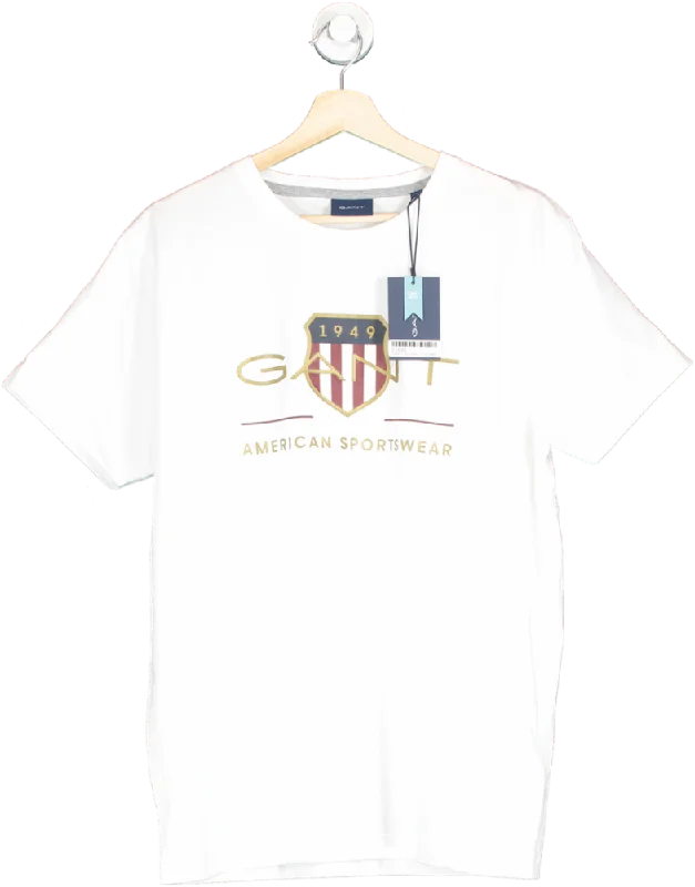 Men's Shirts with Adjustable CuffsGANT White Embroidered Logo SS T-Shirt SIZE L