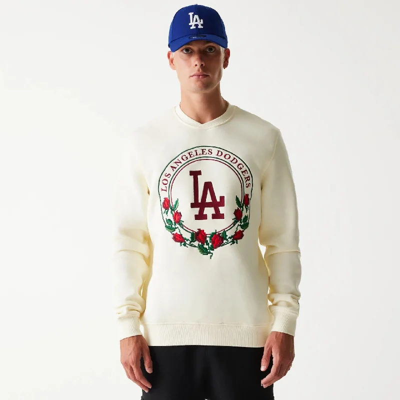 Men's Sweaters with Button-Down PlacketsLA Dodgers Red Roses White Crewneck Sweater