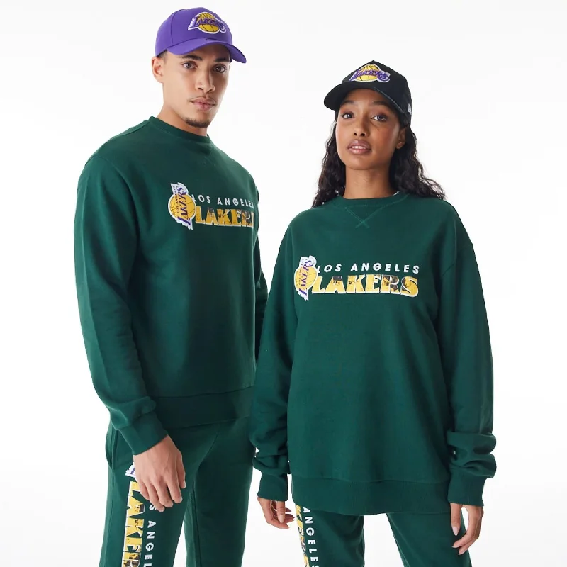 Men's Sweaters with Elastic CuffsLA Lakers NBA Graphic Dark Green Crew Neck Sweater