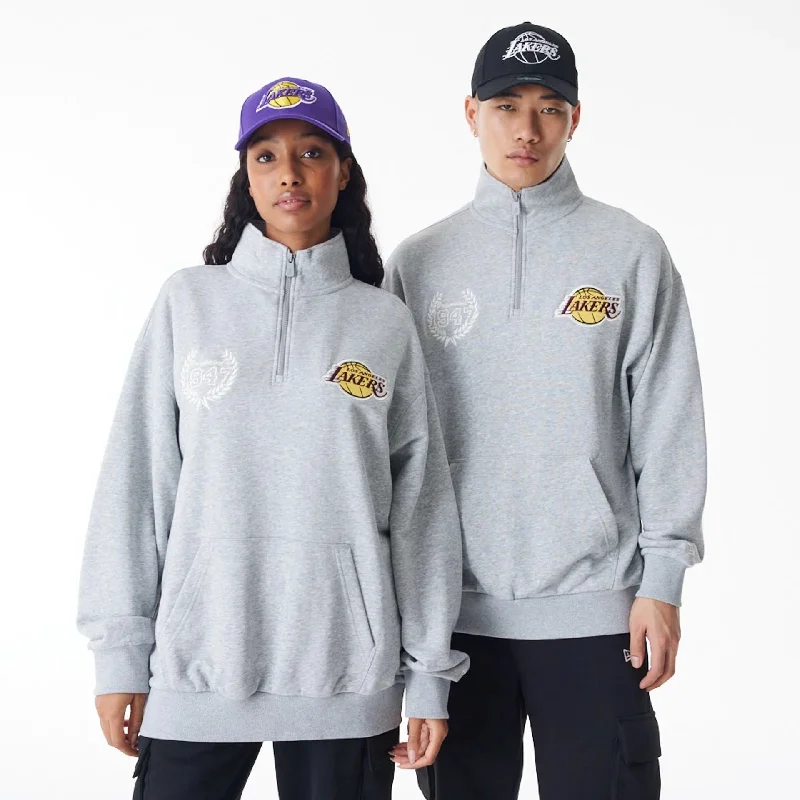 Men's Sweaters with Herringbone PatternsLA Lakers NBA Lifestyle Grey Quarter Zip Sweater