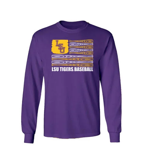 Men's Shirts with Embroidered DesignsLSU Tigers Baseball Flag Long-Sleeve T-Shirt