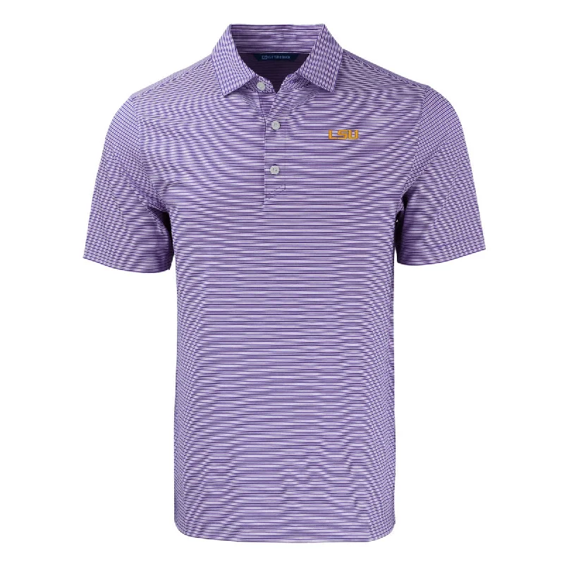 Men's Shirts with Appliquéd SleevesLSU Tigers Men's Polo cutter & Buck Forge Eco Double Stripe Stretch