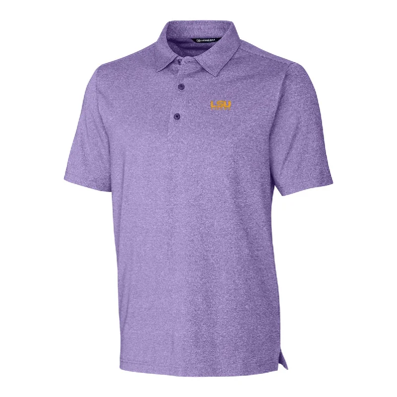 Men's Shirts with Embellished CollarsLSU Tigers Men's Polo Cutter & Buck Forge Heathered Stretch