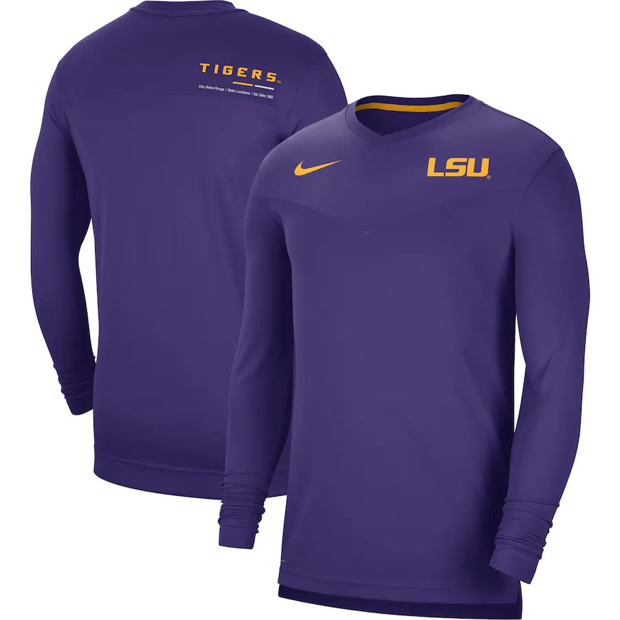 Men's Shirts with Rounded HemlinesLSU Tigers Nike Coaches Top Long-Sleeve Purple