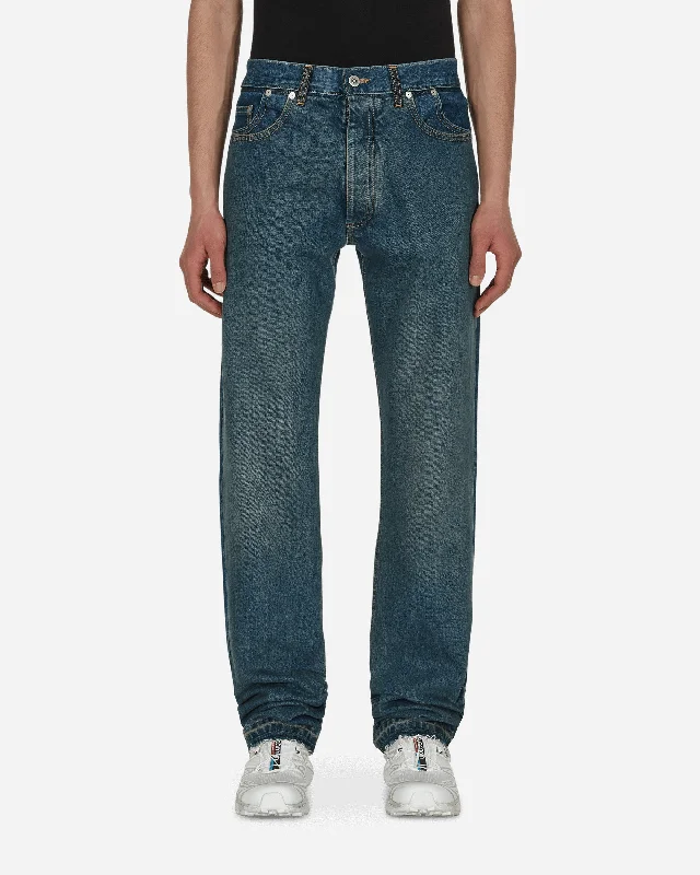 Men's Skinny Jeans with Stretch FabricStraight-Leg Faded Denim Pants Blue