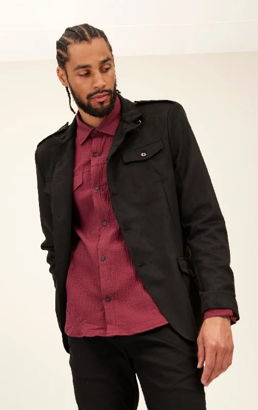 Men's Coats with VentilationFaux Suede Safari Jacket - Black