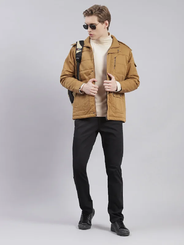 Men's Coats Made in ItalyMen Brown Solid Hooded Full Sleeve Jackets