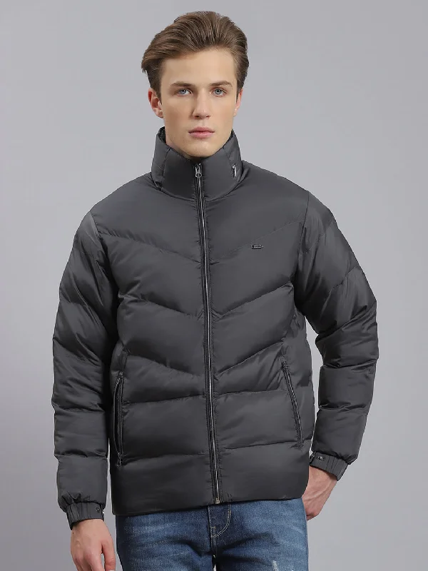 Men's Coats for Cold WeatherMen Grey Solid Hooded Full Sleeve Jacket