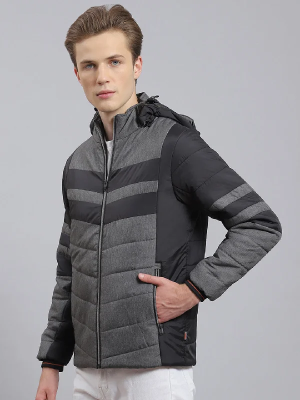 Men's Coats for Formal EventsMen Grey Solid Hooded Full Sleeve Jacket
