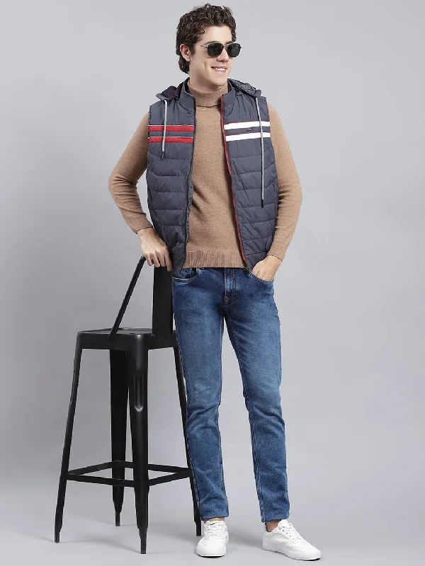 Men's Coats for Skinny MenMen Navy Blue Plain Jacket