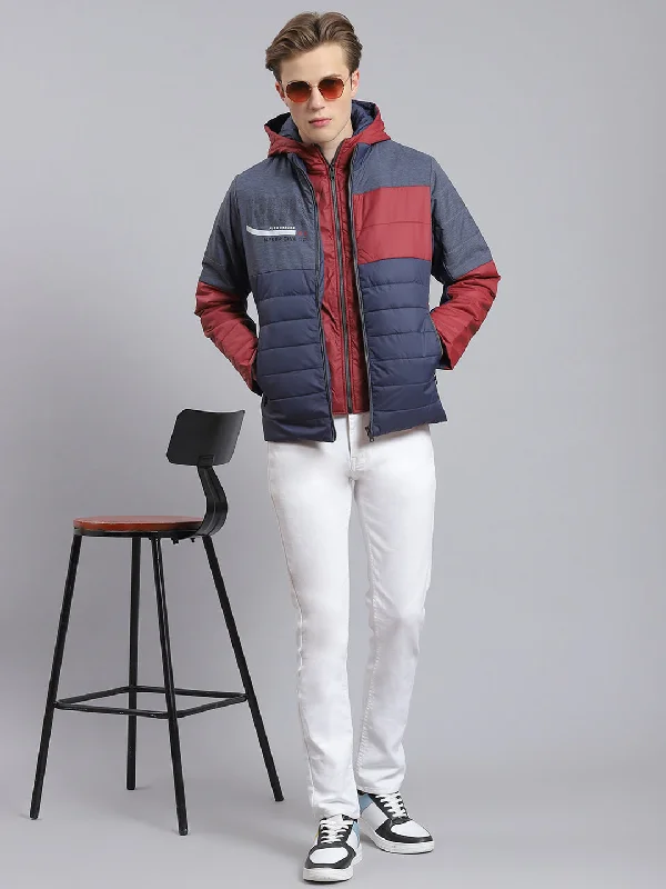 Men's Coats for Winter SportsMen Navy Blue Solid Hooded Full Sleeve Jacket