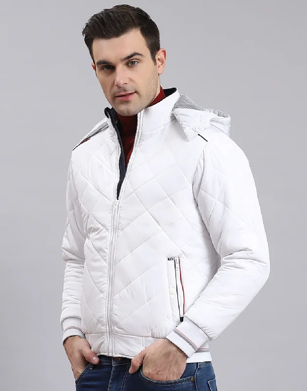 Men's Coats with Removable LiningsMen White Solid Hooded Full Sleeve Jacket