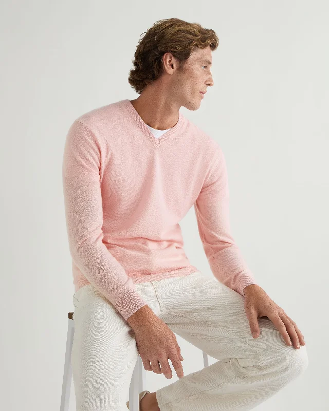 Men's Sweaters with Straight-Cut ShapesMen's Burlington V Neck Cashmere Jumper Pale Pink