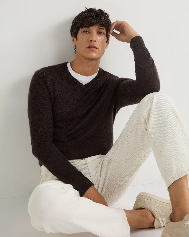 Men's Sweaters for Everyday WearMen's Conduit Fine Gauge Cashmere V Neck Jumper Chocolate Brown