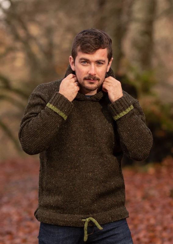 Men's Sweaters with Pleated DesignsMen's Donegal Wool Hooded Sweater | Green