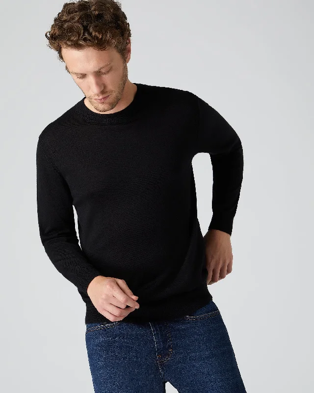 Men's Sweaters with ThumbholesMen's Covent Fine Gauge Cashmere Round Neck Jumper Black