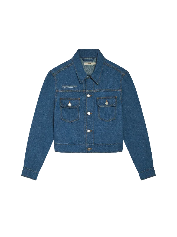Men's Coats with Hand WarmersMens Cropped Hemp Denim Jacket—mid wash