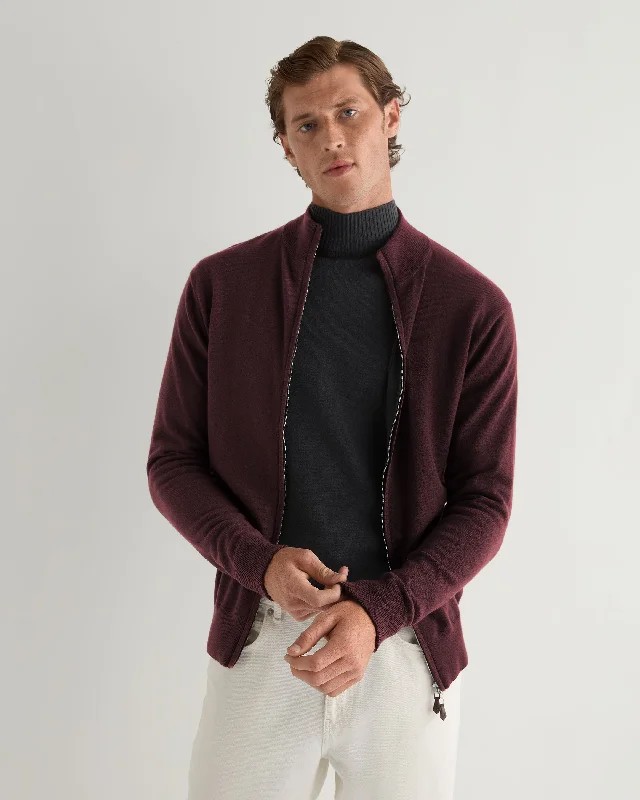Warm Men's Hooded SweatersMen's Knightsbridge Full Zip Cashmere Jumper Claret Red
