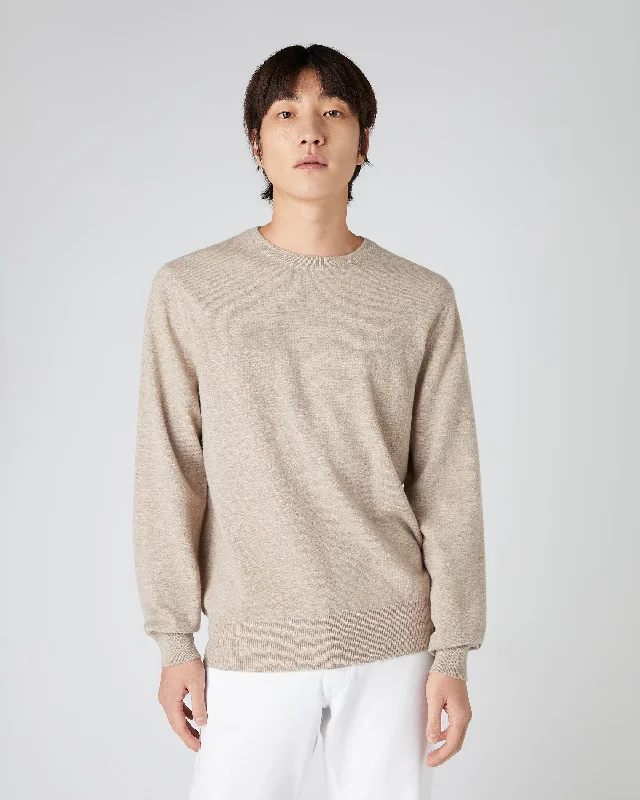 Durable Men's Acrylic SweatersMen's Oxford Round Neck Cashmere Jumper Oatmeal Brown