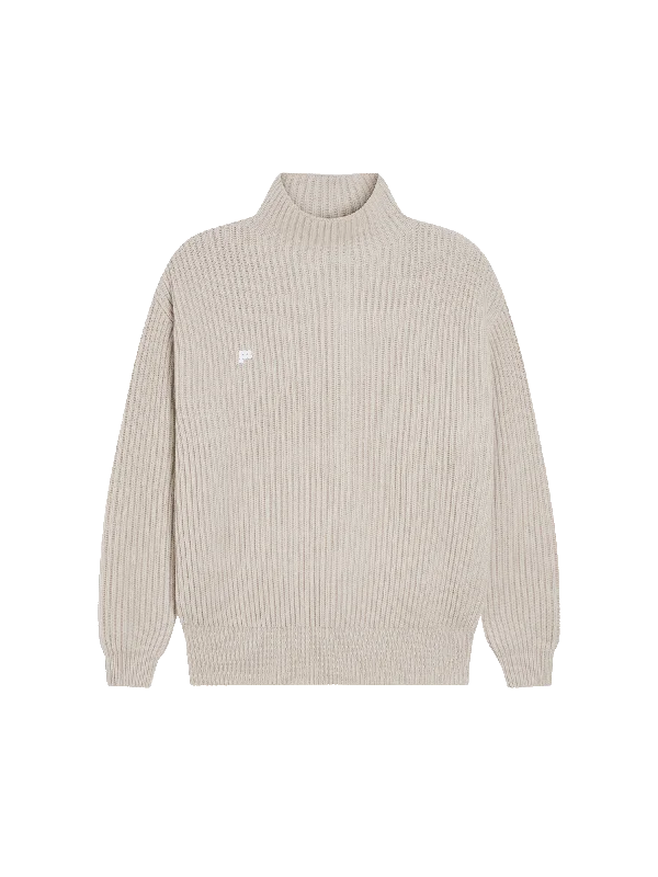 Men's Coats with Contrast StitchingMens Recycled Cashmere Funnel-Neck Sweater—oatmeal