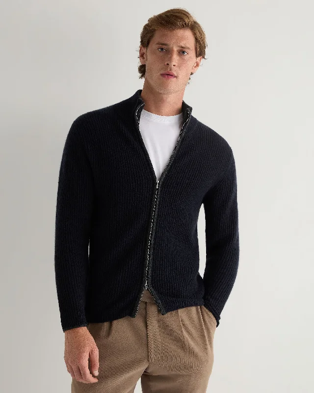 Men's Sweaters with Cable PatternsMen's Lambeth Rib Full Zip Cashmere Cardigan Navy Blue