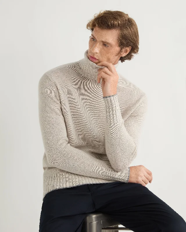 Stylish Men's Turtleneck SweatersMen's Brompton Roll Neck Cashmere Jumper Pebble Grey