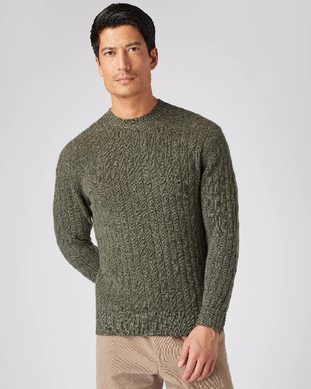 Fitted Men's Slim-Fit SweatersMen's Thames Cable Round Neck Cashmere Jumper Moss Green