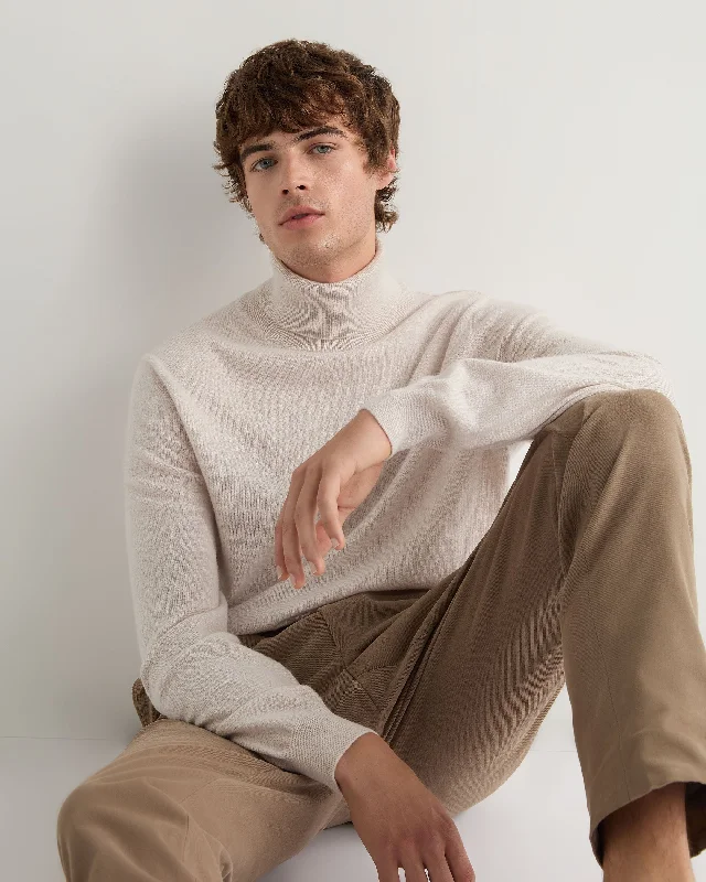 Classic Men's Wool SweatersMen's Trafalgar Roll Neck Cashmere Jumper Frost White