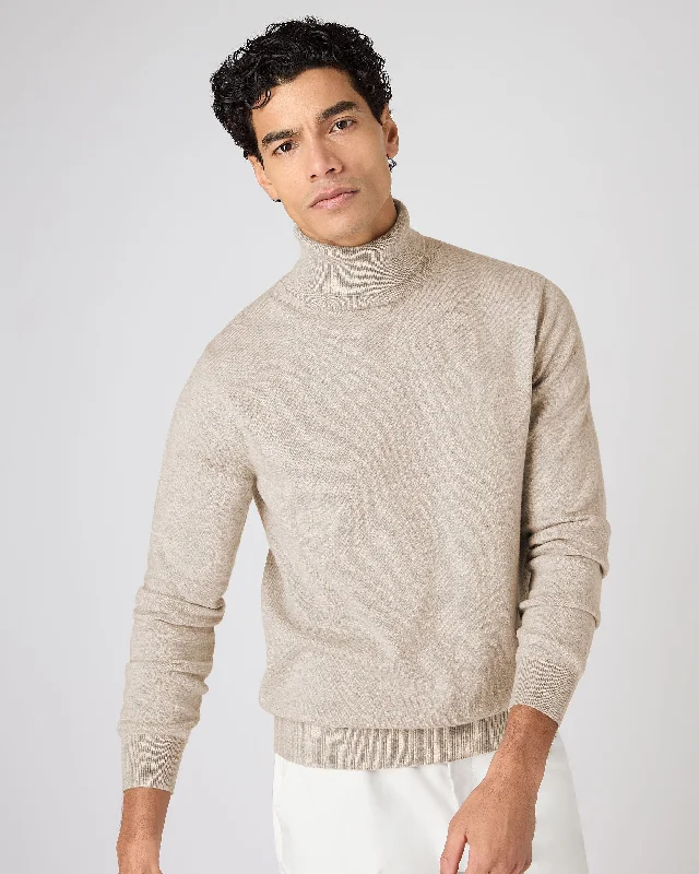Layered Men's Vest SweatersMen's Trafalgar Roll Neck Cashmere Jumper Oatmeal Brown