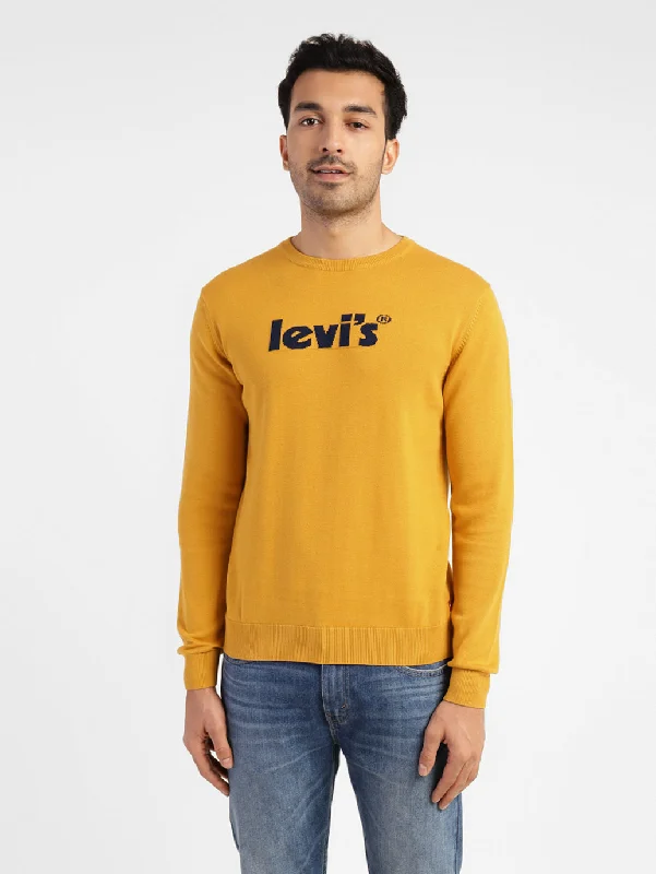 Men's Sweaters with Ribbed CuffsMen's Brand Logo Crew Neck Sweater Yellow
