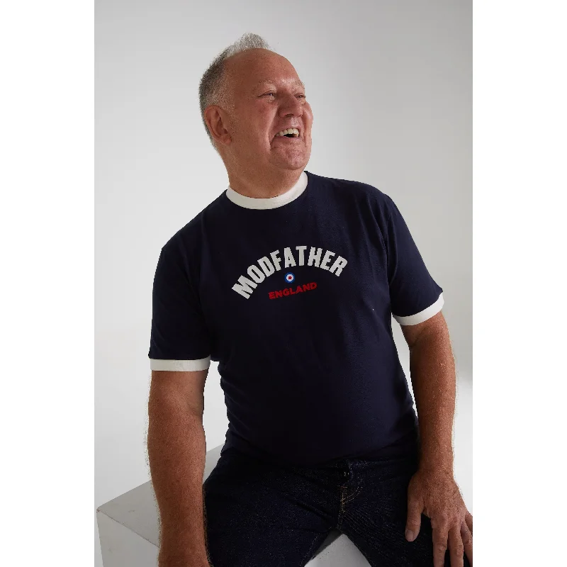 Men's Flowy Shirts for a Relaxed LookModfather Clothing  - England Script Logo Navy - T-Shirt