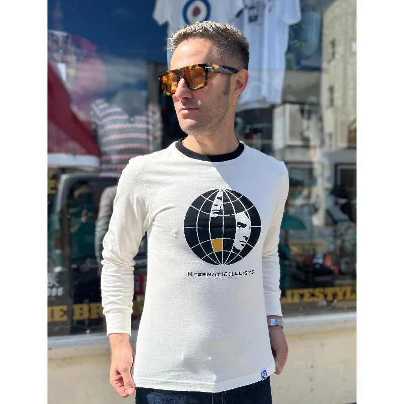 Breathable Men's Mesh TopsModfather Clothing - Internationalists Ecru Long Sleeve MF2539 - T-shirt