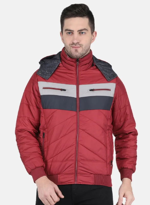 Functional Men's Ski JacketsMen Maroon Solid Jacket