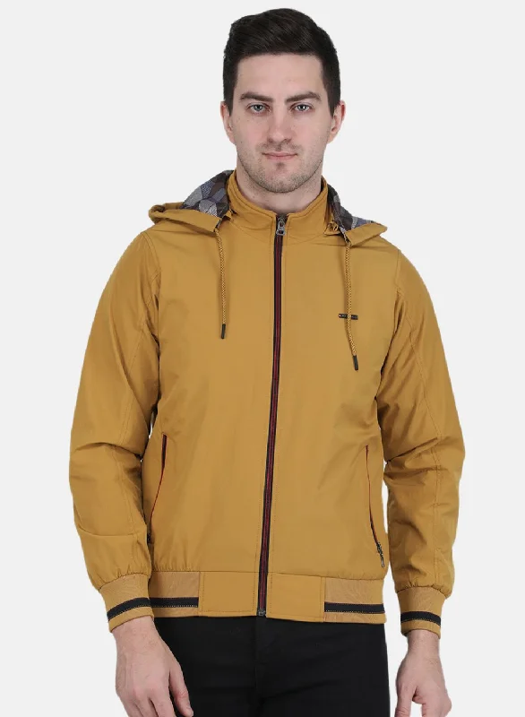 Men's Coats with Military InfluenceMen Mustard Solid Jacket