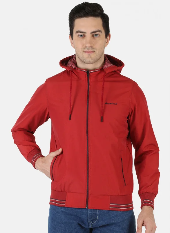 Waterproof Men's ParkasMen Red Solid Jacket
