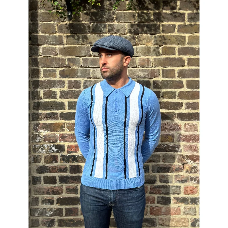 Men's Shirts with Hook-and-Loop ClosuresMr. Bridger - The 'Mario' Marina Blue L/S - Polo Knit
