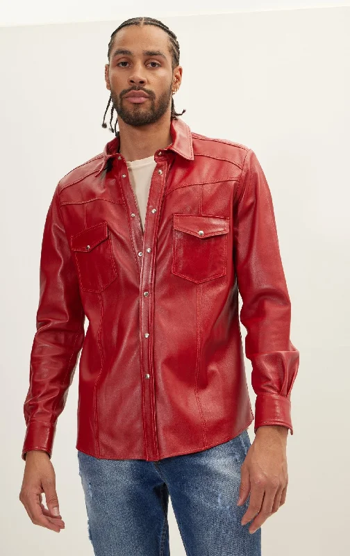 Men's Coats for Short MenGenuine Lambskin Leather Shirt - Red